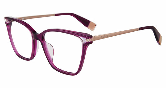 Transparent Dark Violet:
Furla VFU581 Square Eyeglasses in Transparent Dark Violet — women's full acetate frame, spring hinge, prescription-ready
